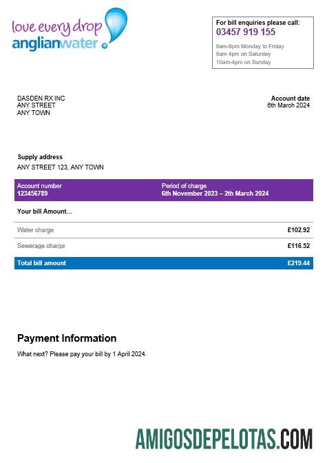 Para baixar modelo Word e PDF de projeto de lei de serviços públicos de água Anglian dos EUA